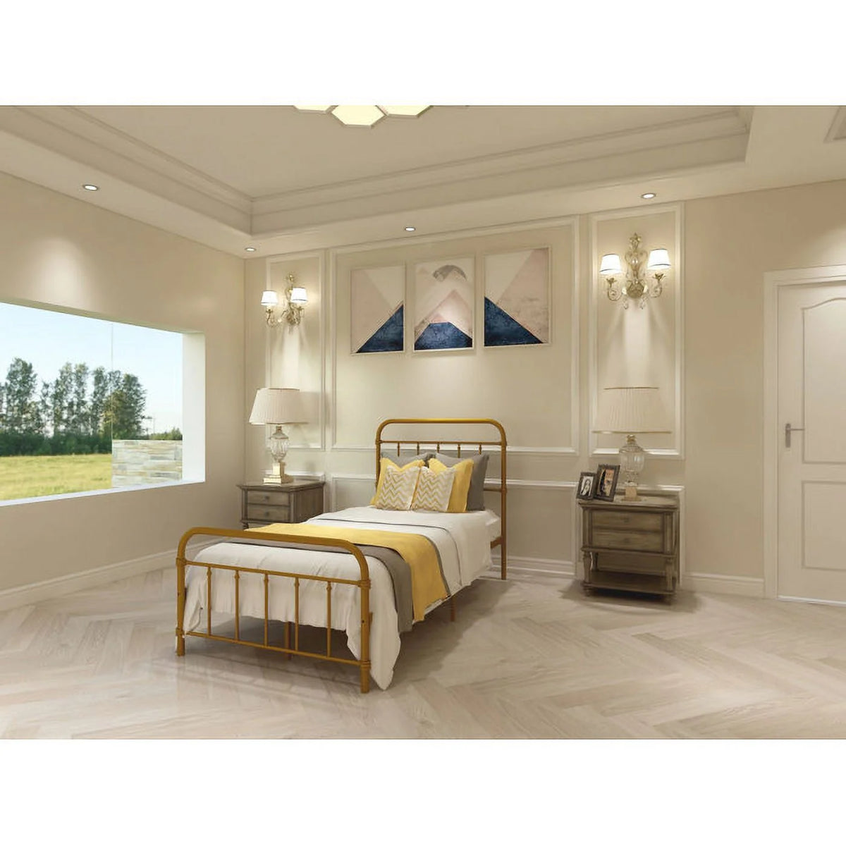 Metal Twin Bed Frame with Headboard and Footboard V395