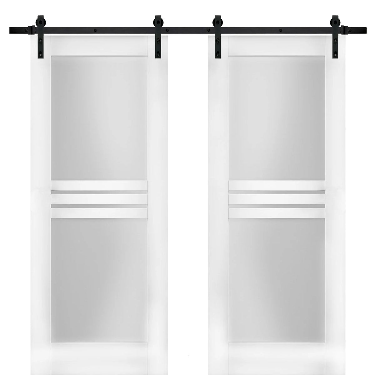 Modern Double Barn Door with Opaque Glass 4 Lites D34776