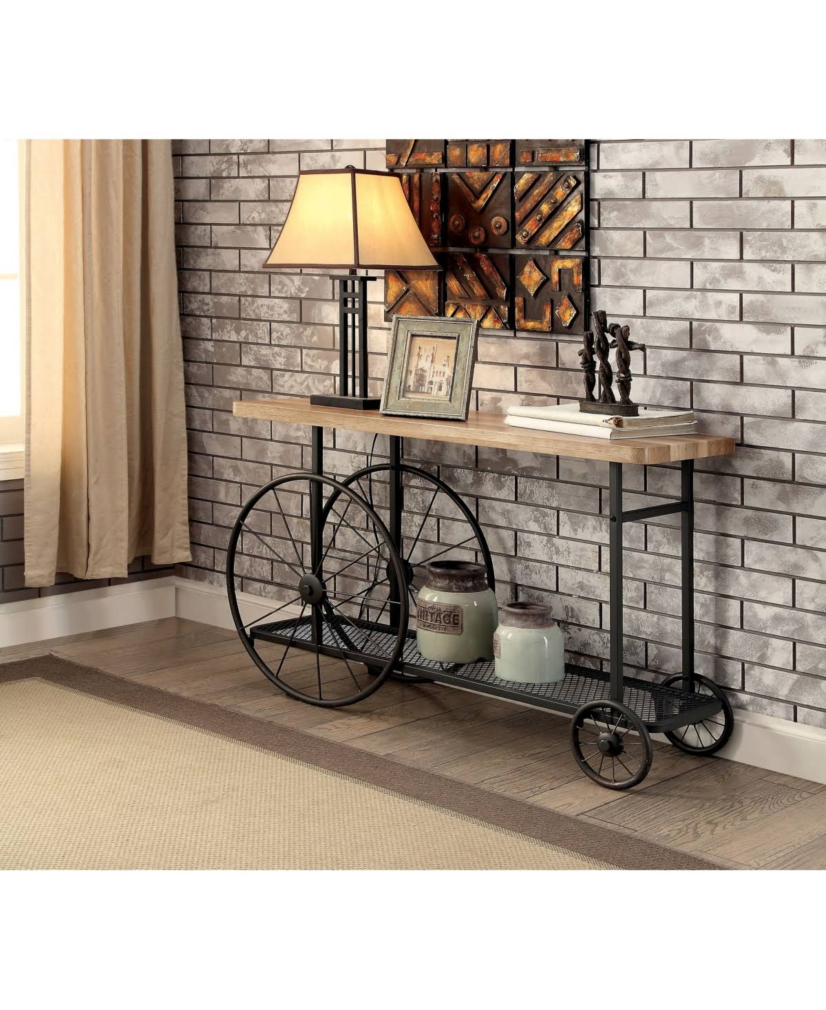 Black Sofa Table with Caster Wheels U2490
