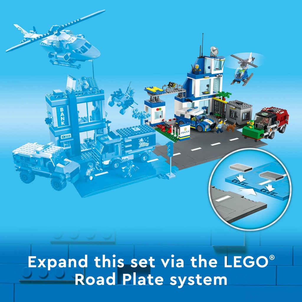 Police Station with Van, Garbage Truck & Helicopter Toy I49102