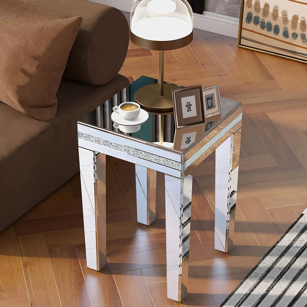 Glass Mirror Corner Table with Adjustable Height Legs N185923