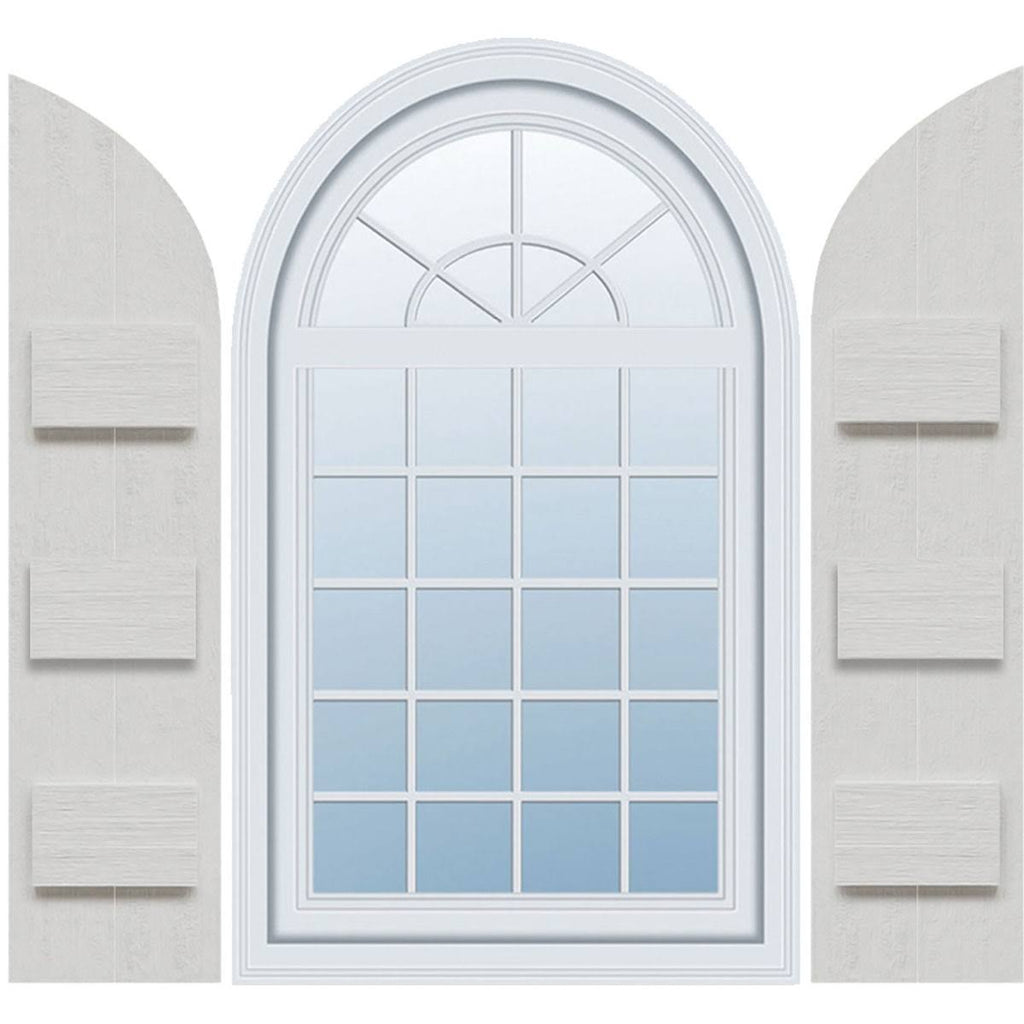 Rustic Faux Wood Shutters with Quarter Round Arch Top M71718