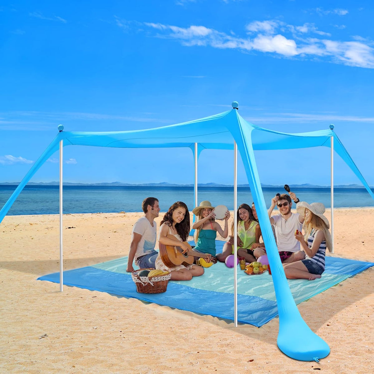 Beach Canopy with 4 Aluminum Poles, UPF50+ Sun Shelter, Pack of 2 U546368