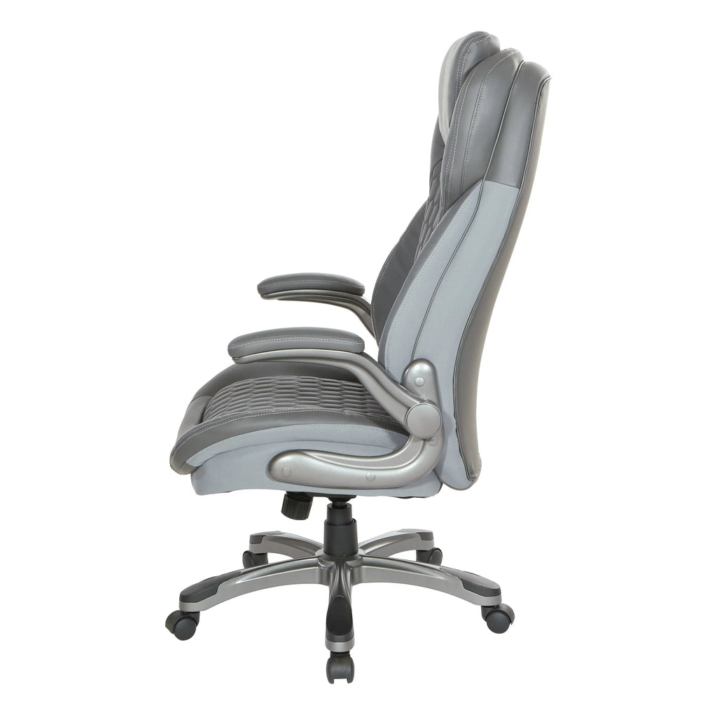 High Back Chair with Grey Bonded Leather and Flip Arms G250