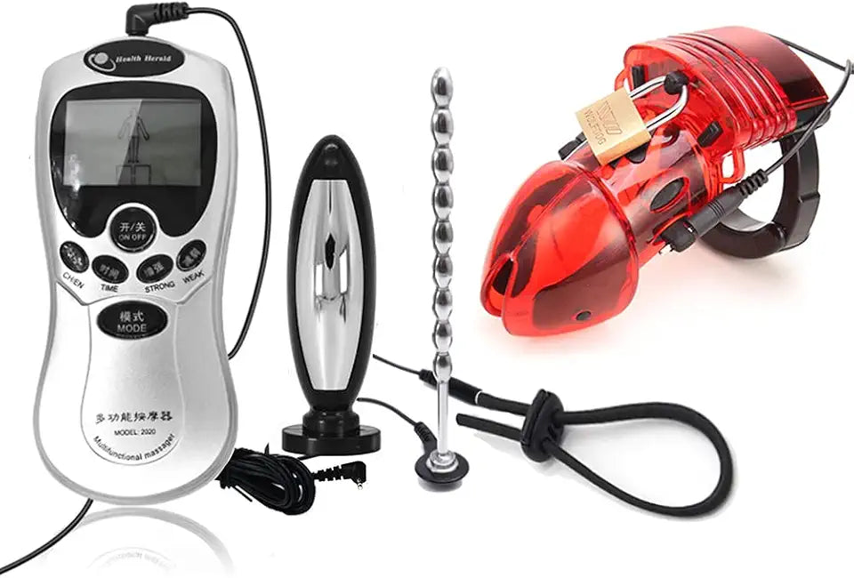 6mm Urethral Sounds Dilator with Penis Ring Estim Butt Plug Cock Cage Electric Shock Stimulate Kit I9780