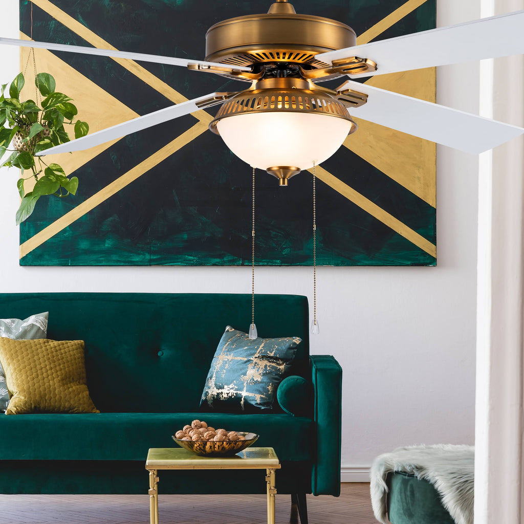 Brass and White LED Ceiling Fan with Light U925