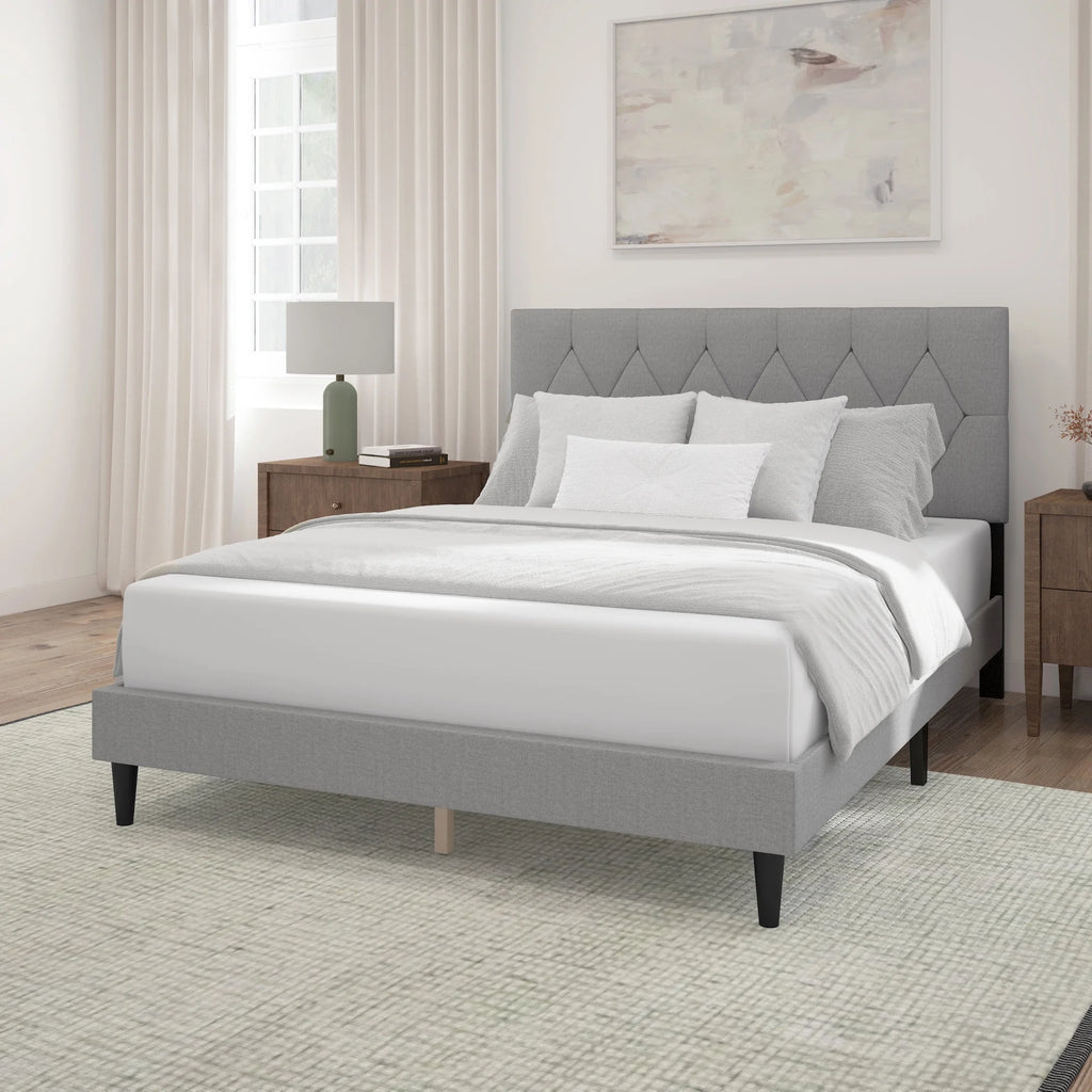 Gray Diamond Tufted Upholstered Queen Platform Bed W734