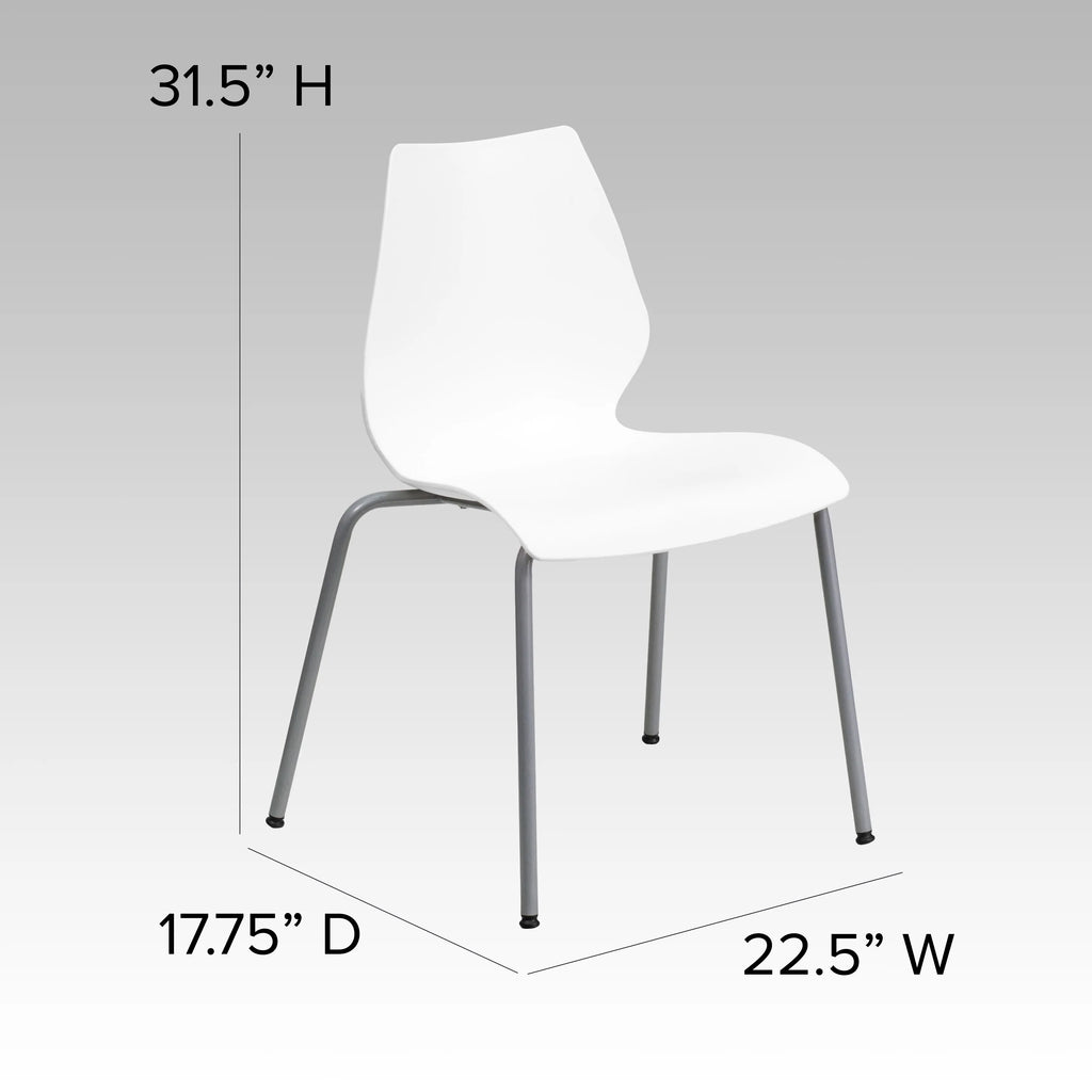 White Stack Chair with Lumbar Support and Silver Frame K26763