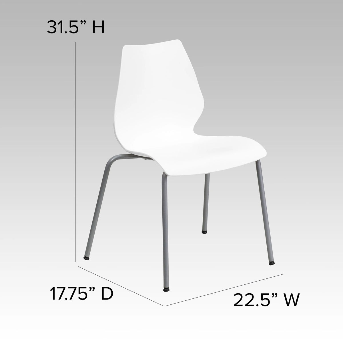 White Stack Chair with Lumbar Support and Silver Frame K26763