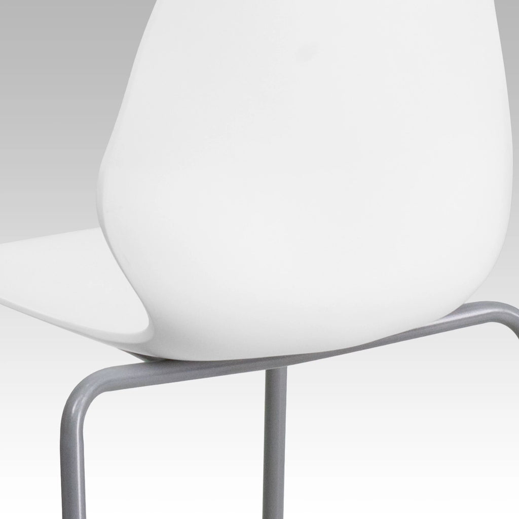 White Stack Chair with Lumbar Support and Silver Frame K26763