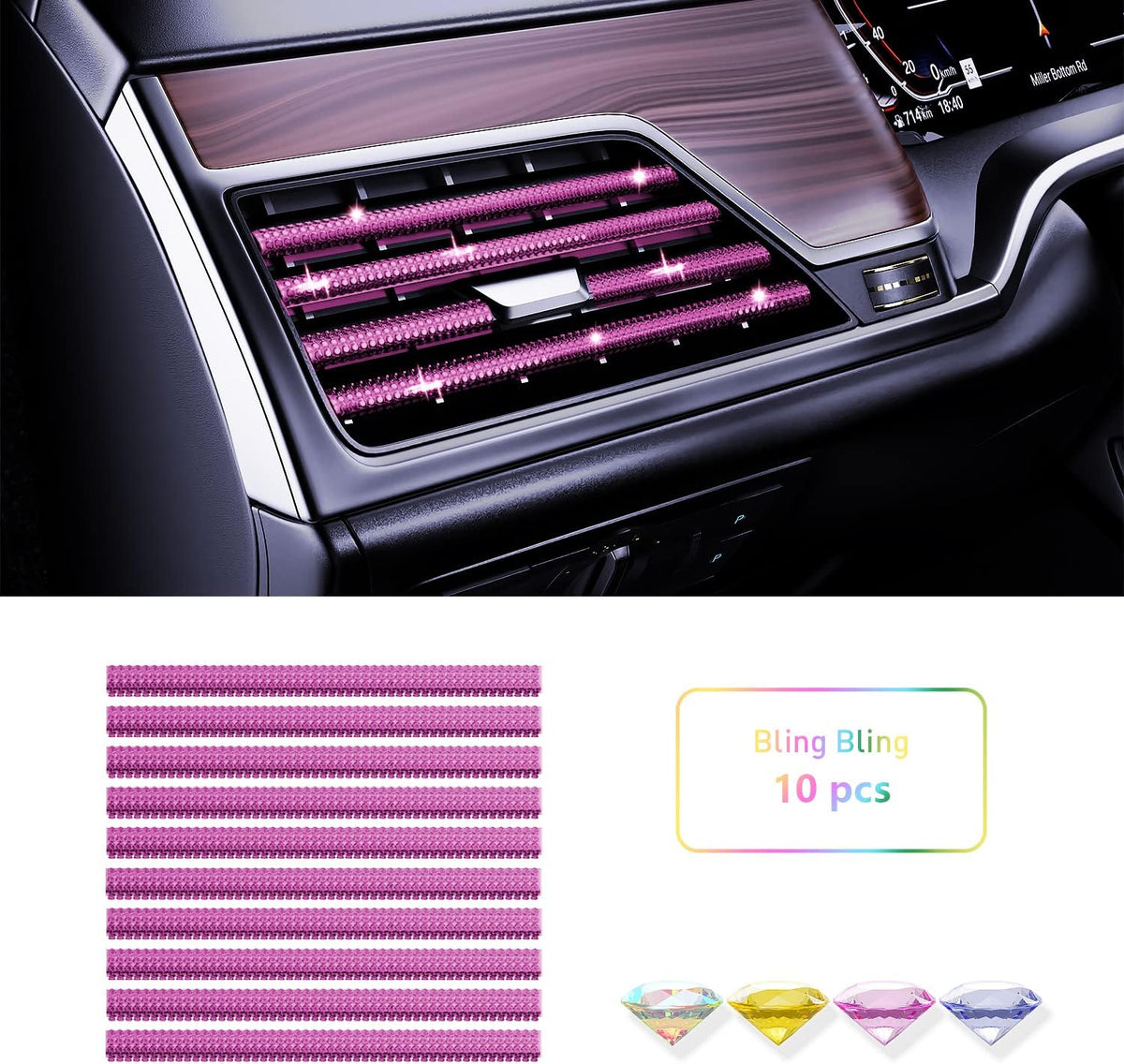 Pink Car Air Vent Decoration Trim Strips, Pack of 10 I878622