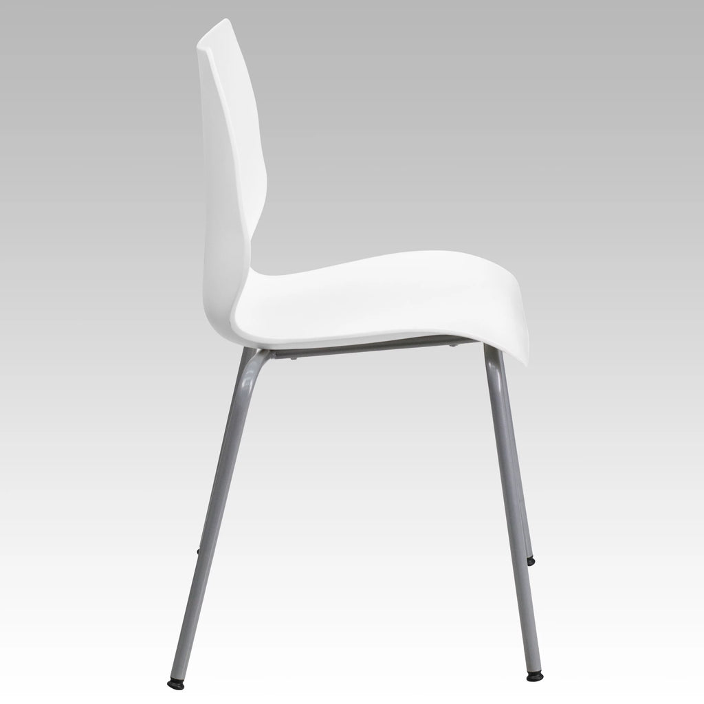 White Stack Chair with Lumbar Support and Silver Frame K26763