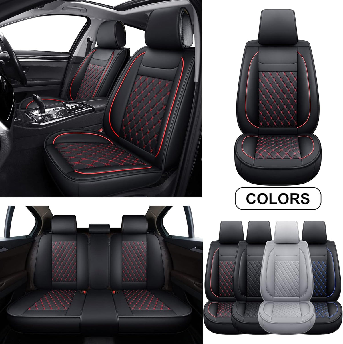 Gray Faux Leather Universal Car Seat Covers Full Set I17688