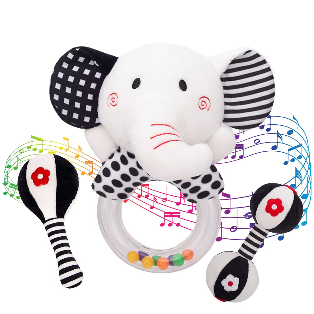 3PCS Soft High Contrast Black and White Baby Rattles X546908
