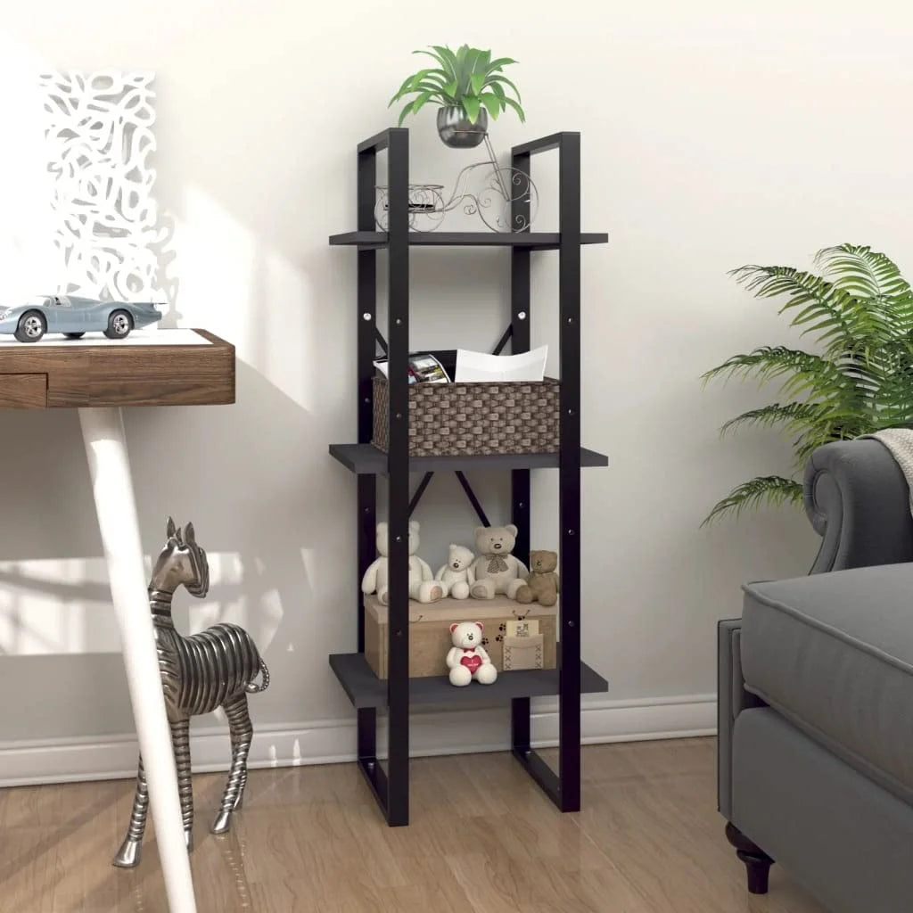 3-Tier Small Bookshelf Gray Engineered Wood M3306