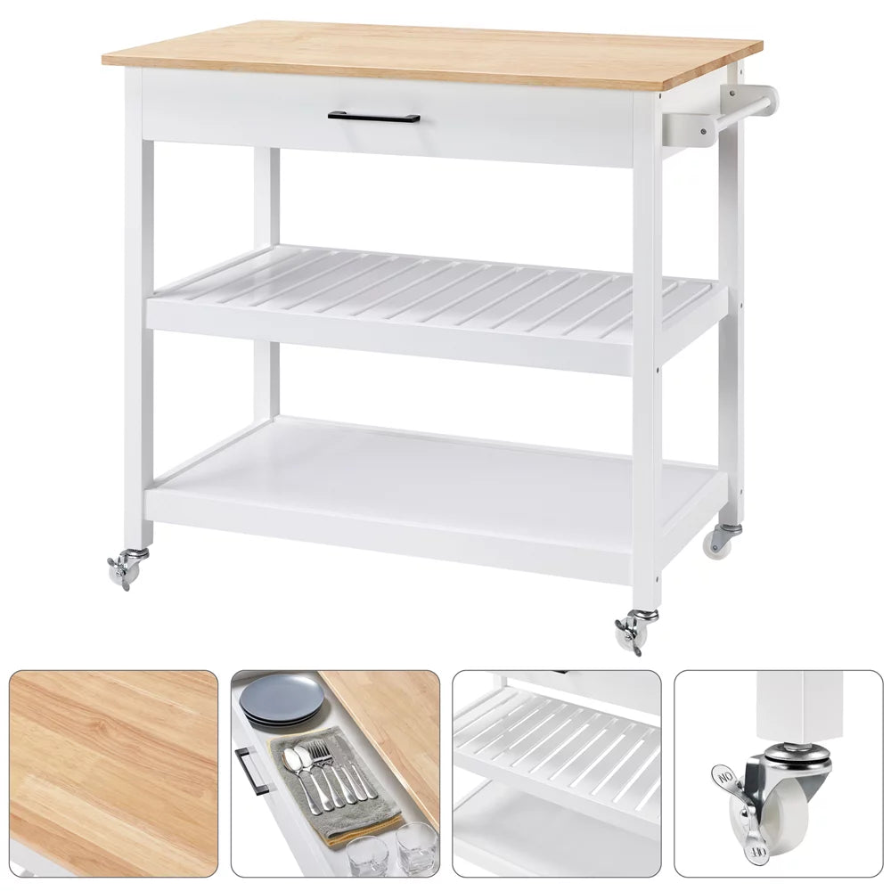 White Kitchen Island Cart with Wheels Storage Drawer T912