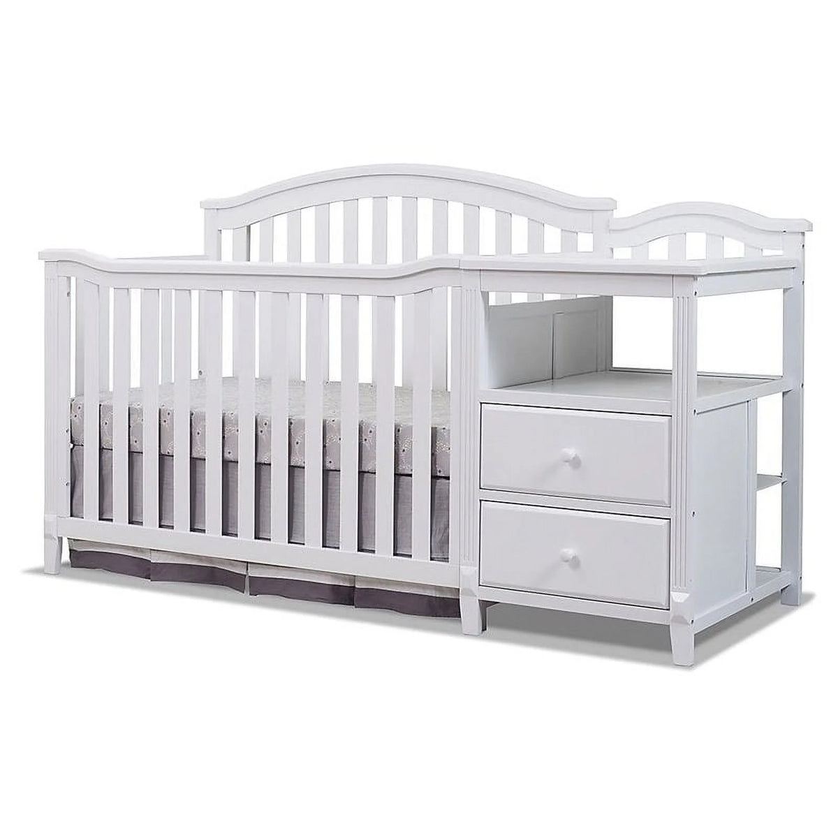 White Baby Crib with Changing Table and 6 Drawer Dresser Set J7233