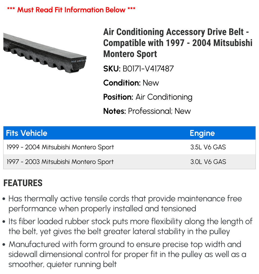 Air Conditioning Accessory Drive Belt F37161
