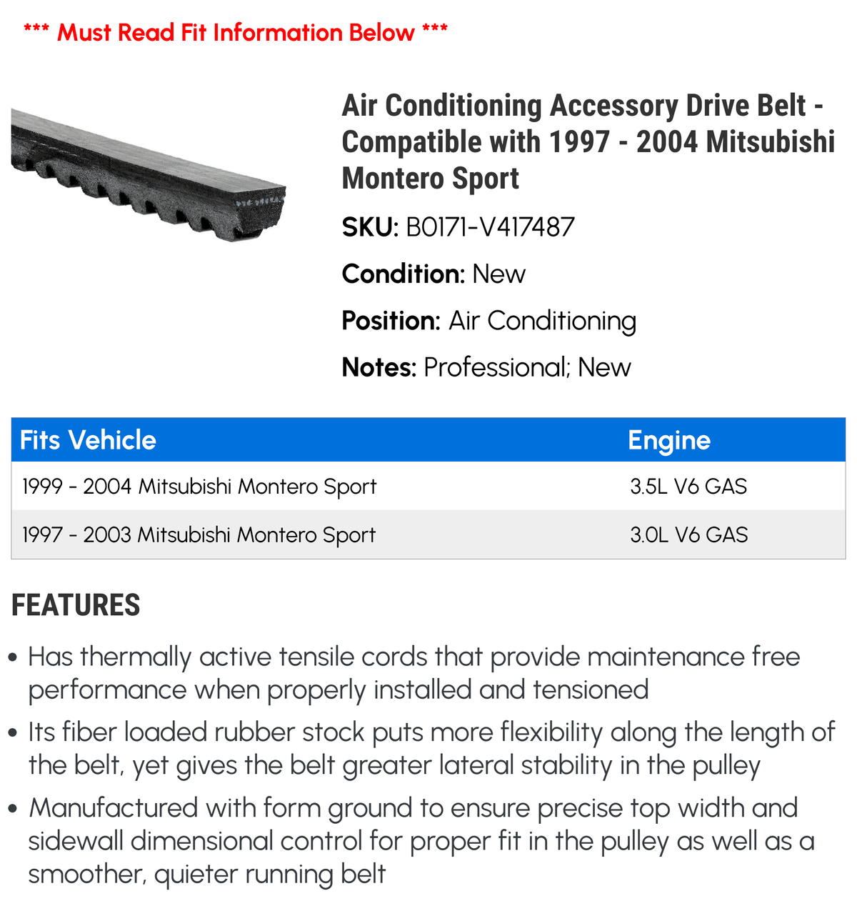 Air Conditioning Accessory Drive Belt F37161