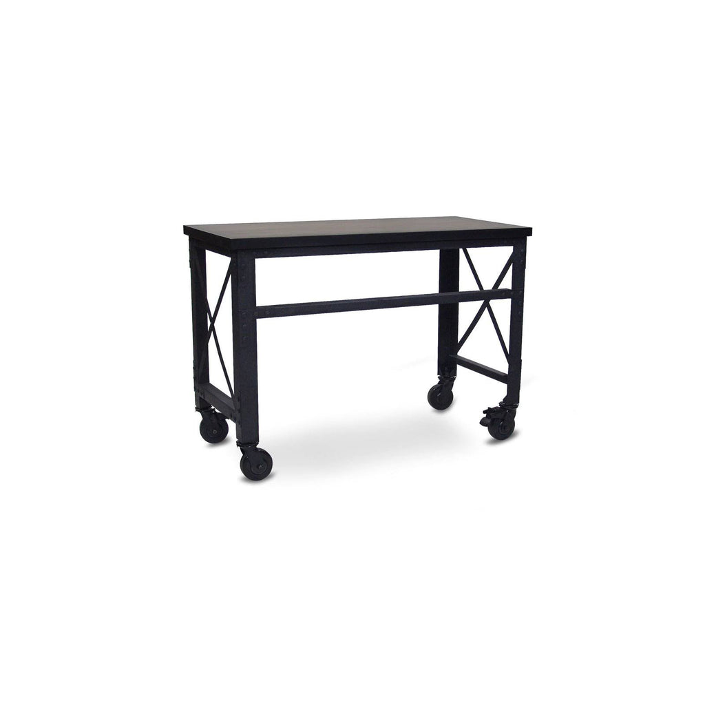 Rolling Industrial Desk with Wooden Top 52 Inches x 24 Inches J241689