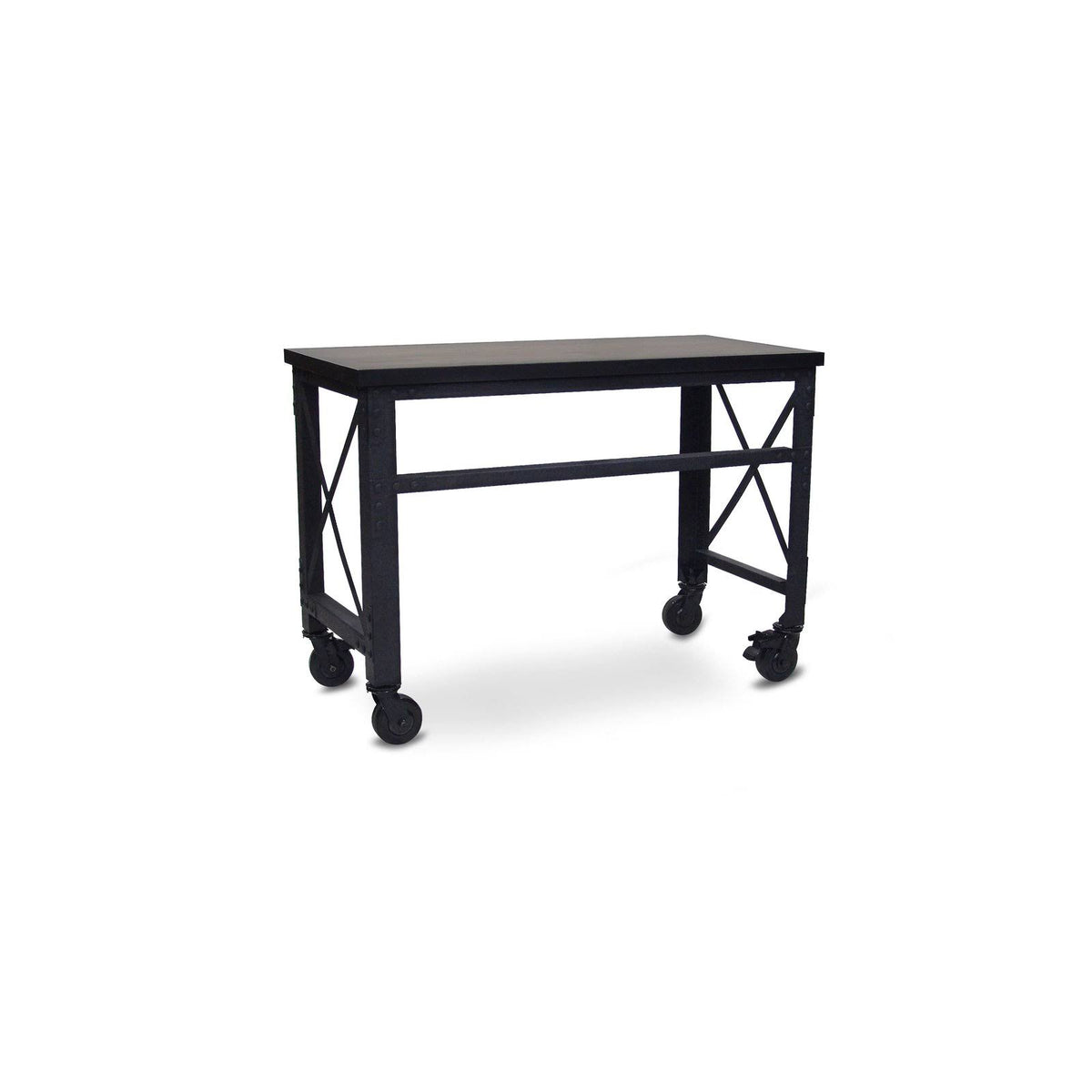 Rolling Industrial Desk with Wooden Top 52 Inches x 24 Inches J241689
