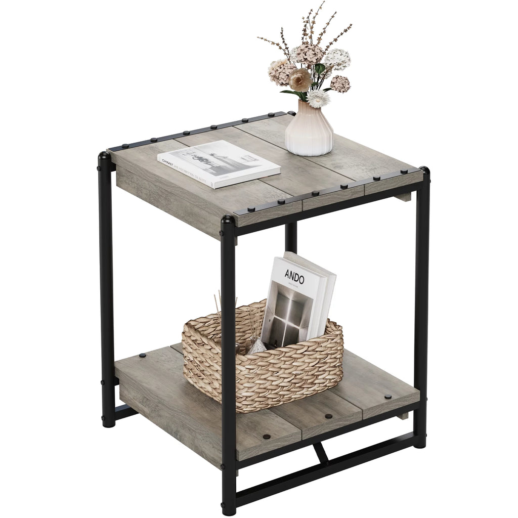 Grey Wood End Table with Storage Shelf G481990