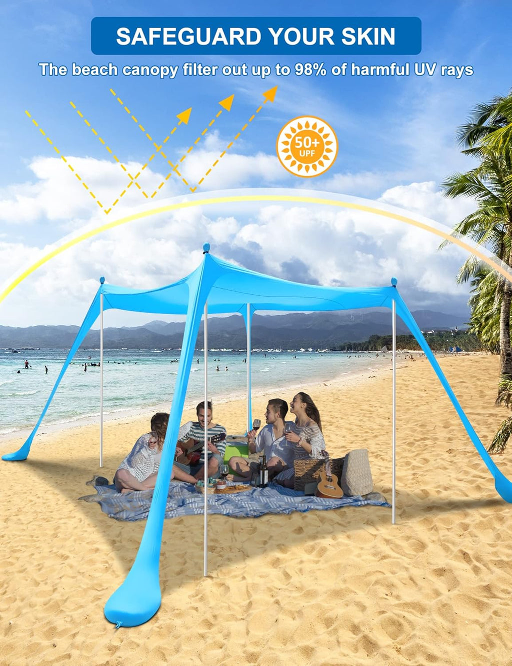 Beach Canopy with 4 Aluminum Poles, UPF50+ Sun Shelter, Pack of 2 U546368