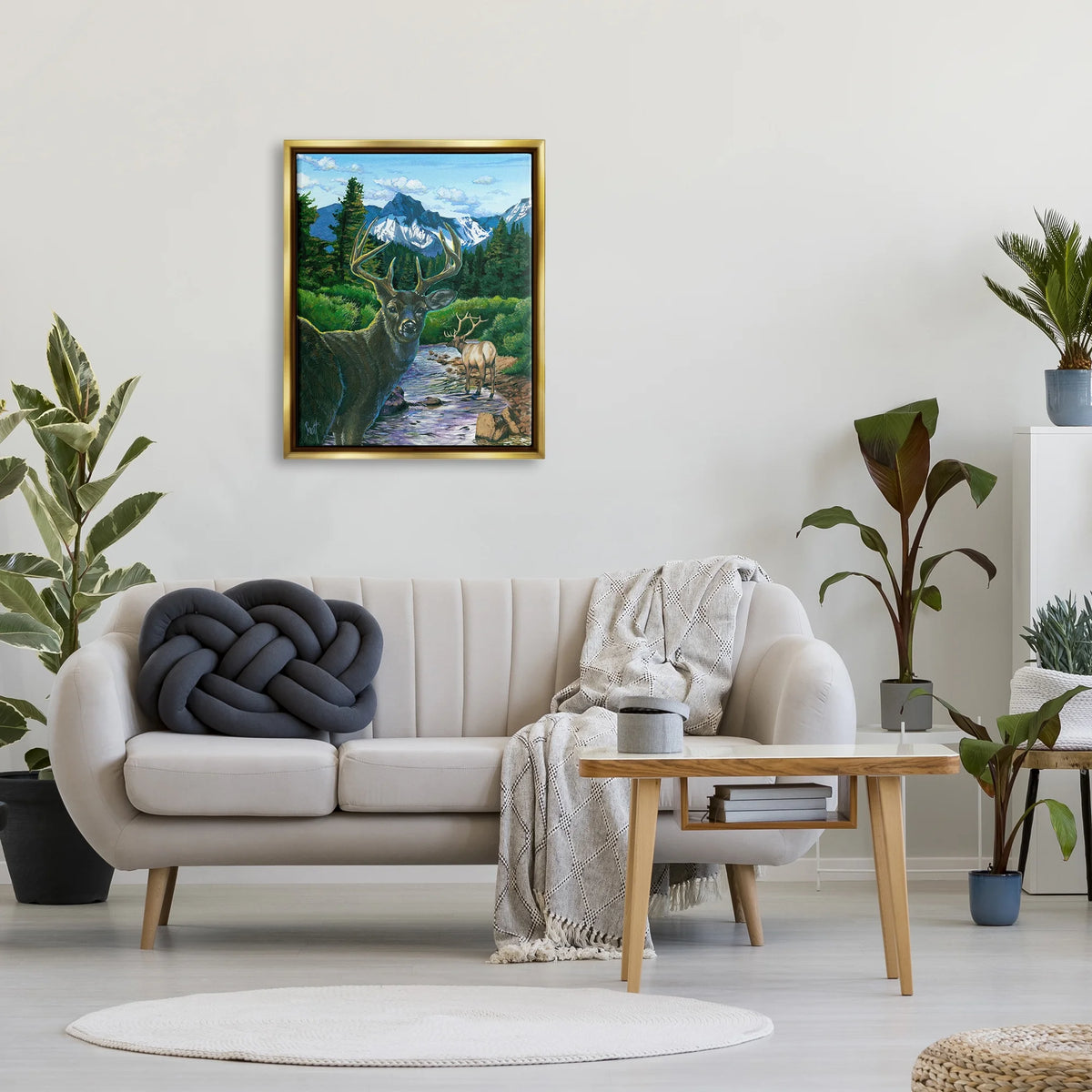 Deer in Mountain Scenery Framed Art Print F332